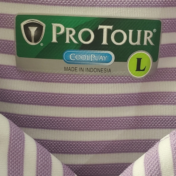 Men's Purple Pro Tour Cool Play Striped Polo Shirt. Sz L - Picture 2 of 4